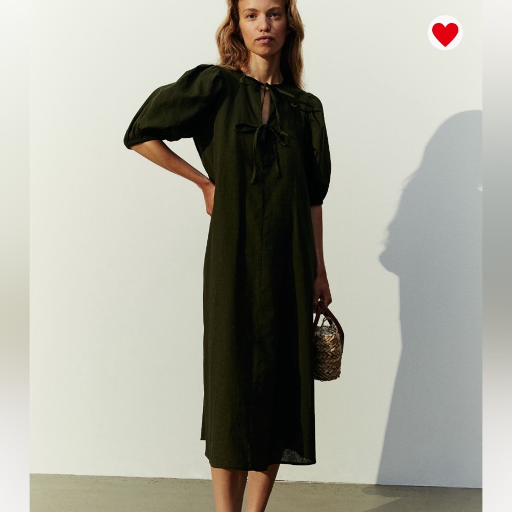 H&M tie detail linen-blend dress